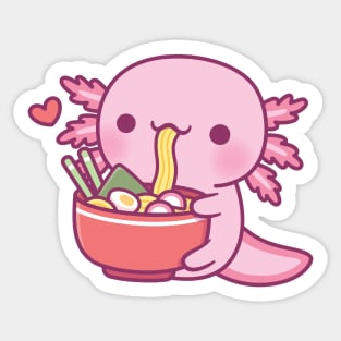 Cute Axolotl Eating Japanese Ramen Noodles Sticker